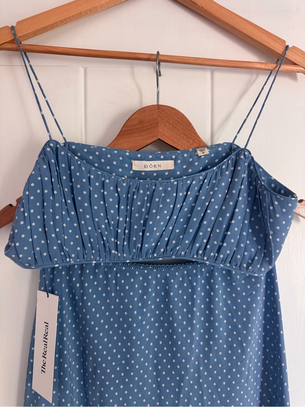 NWT Doen Blue Polka Dot Silk Skirt top Set Size S - Picture 4 of 11